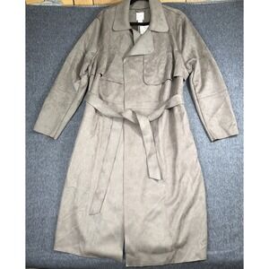H&M trench coat Womens XL Faux Suede Coat Long Mocha Color